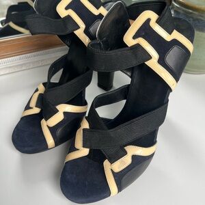 Balenciaga Black Navy and Cream Women's Heels